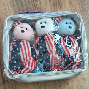 Ty Beanie Baby Spangle Red White And Blue Set Of Bears In Carrying Case.